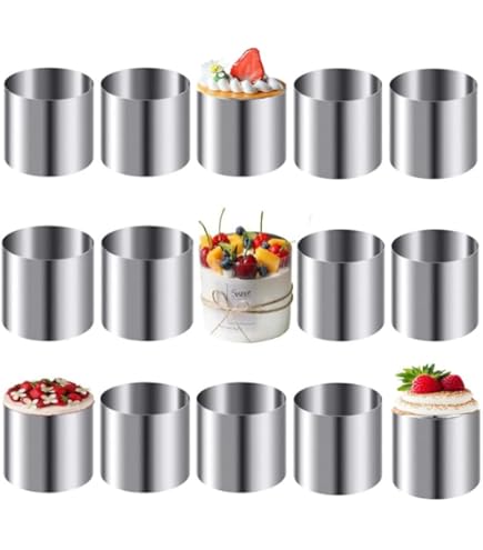 Nizirioo Mousse Ringen van roestvrij staal, 12 stuks dessertringen, taartringen, ronde uitstekers, geschikte ring, ronde vorm voor gebak, dessert, snoep donut