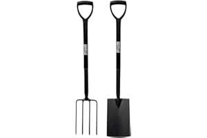 Maxland Carbon Steel Heat Treated Gardening Tool Set Fork and Spade Builder Equipment Tool Garden Assocceries Complete Heavy Duty Set Black