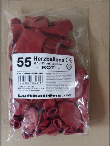 Helium Ballongas Set mit 55 roten Herz-Luftballons, Ballonband und Heliumflasche - 3
