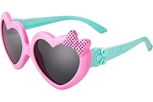 Hifot Gafas de sol bebe niña gafas sol polarizadas de goma suaves en forma de corazón gafas de sol infantiles UV400 100% protección rayos UVA y UVB (rosa&verde)