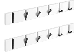 ANVODE 2 Stück Garderobenhaken Bambus, Kleiderhaken Wand Holz Faltbare Garderobenleiste mit 6 Haken für Jacken, Mäntel, Hüte, Schals, Handtaschen, Weiß