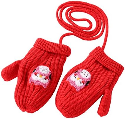 TM060 Children's velvet gloves, boys and girls warm gloves, autumn and winter double thick thickened knitted baby gloves, tether gloves, 5 color optional, suitable for children aged 3-6 ( Color : Red )