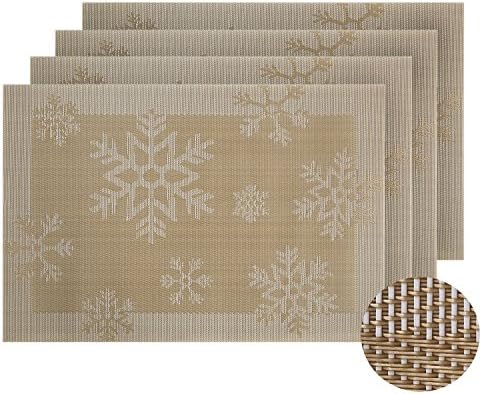 4PCS Christmas Snowflakes Decorative Table Mats, Table Place Protector Dinner Mats Washable Eco-friendly Non-slip PVC Mats, 45*30cm, Gold