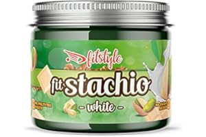 FITSTYLE FITstachio | Crema de pistachos 97% 200g con aroma de chocolate blanco | Sin azúcar y sin aceite de palma | 97% Pistachos | Sin gluten y sin lactosa