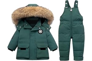 Acuryx Schneeanzüge für Baby-Mädchen Bekleidungsset Winter Kinder 2 Stück Daunenjacke Mantel mit Schneelatzhose Lätzchen Hose Jungen Mädchen Skianzug Kleidung