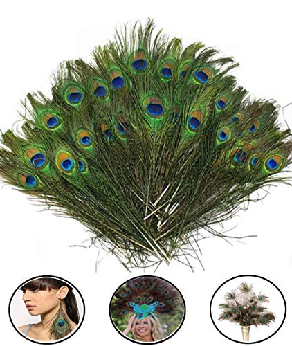 SKL 100 pcs Plumes de Paon Paon Plume avec des Yeux, pour Bricolage décoration de la Maison de Bijoux Faire Artisanat et Plus
