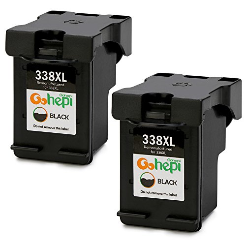 Gohepi 338XL Kompatibel für Druckerpatronen HP 338XL 338, 2er-Pack Schwarz Arbeiten mit HP PSC 2210xi 2210v 2510 1610 1613 2355 Patronen, HP Deskjet 460C 9800 6540 5740 6840 6620 Patronen, HP Officejet H470 K7100 150 100 7310 7410 6210 4212 6215 Patronen, HP Photosmart 8450 8150 8750 Pro B8350 2610 2713 2710 2575 C3180 Patronen