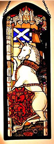 Decorative Hand Painted Stained Glass Window Rectangular Panel in an Edinburgh Unicorn Design.