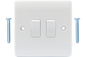 LUEDEN 2 Gang 2 Way Light Switch Double Wall Light Switch Electric Light Switch Plate Accessories Square Edge with Screws for Office Home Garages Schools Workshops, White Moulded 10A AC100-250V