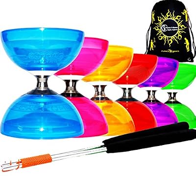 Juggle Dream Diabolo Set Cyclone QUARTZ II (6 couleurs) - PRO Triple Roulement Diabolo + Diablo Baguettes en Aluminum et Ficelle + Flames N Games Sac de Transport. (Bleu)