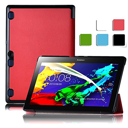 ELTD Lenovo Tab 2 A10-30 Hülle Case - Ultra Schlank Smart Cover Tasche Schutzhülle Case für Lenovo Tab 2 A10-30 mit Standfunktion, Rot