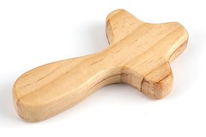 RICHSTORY Wood Holding Cross Olive Wood Comfort Cross 10×6cm, Confirmation Gifts with Flannel Bag, Christian Crucifix Perfect for Prayer and Meditation Religious Prayer Gifts