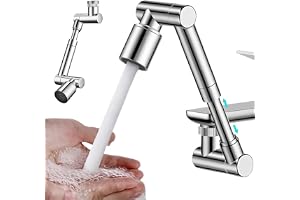 KASTWAVE 1440° Rotating Universal Faucet Extender - 2 Spray Mode Adjustable Aerator for Kitchen & Bathroom Sink, Splash-Free Faucet Attachment for Washing Hair, Face, Dishes, Pets (Silver)