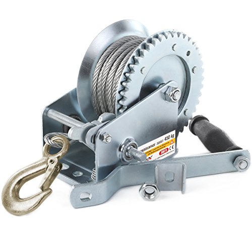 INXX 30075 Seilwinde Handseilwinde mit Stahlseil 450kg Bergungswinde 10 Meter