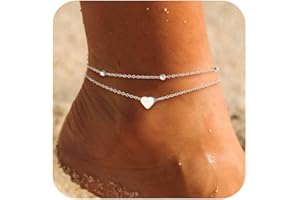 ZOERAY Cavigliera da Donna Argento 925 Impermeable Cavigliere Placcata Oro 18K Stratificate Regolabili Catenina Caviglia a Cuore Gioielli da Piede Spiaggia Bohémien Regali per Ragazze