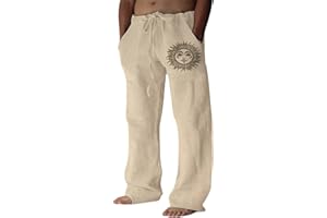 PUIMENTIUA Pantaloni Lino Uomo Estivi Larghi, Pantaloni Uomo Leggeri, Pantaloni Lino Cotone, Pantaloni Jogging Uomo, Pantaloni Casual Spiaggia, Abbigliamento da Casa