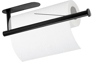 YIHATA Portarotolo Cucina Adesivo Sotto Armadi, Porta Rotolo da Cucina da Parete Autoadesivo o Perforazione, Porta Carta da Cucina in Acciaio Inox, Nero