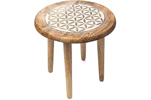 XdeliX Livets sidobord blomma vit av mangoträ – rund – Ø 30 cm x höjd 31 cm – 1665 g – träpall med 4 ben, växtpall, dekorativ
