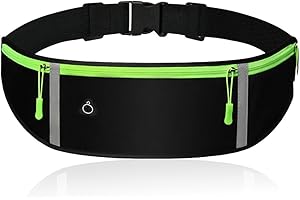 OSUWLSI Ceinture Running,Sac Banane Running de Sport Etanche pour Hommes et Femmes,Ajustable avec Bande Réfléchissante,Ceinture de Course avec Trou Écouteurs,Voyage,Entraînement,Noir