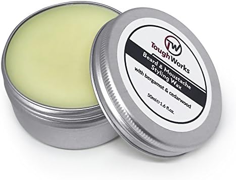 ToughWorks Beard &amp; Moustache Styling Wax (50 mL) Natural, Organic Essential Oils | Facial Hair Frizz Control | Leave-In Conditioner, Moisturizer | Softer, Shinier, Healthier