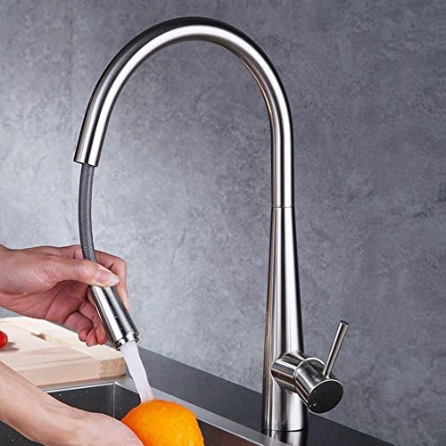 Pudin Monobloc Sink Pull Out Sprayer Chrome Hot and Cold Mixer Tap Faucet for Kitchen,Brushed Nickel Pull Down Kitchen Tap Mixer