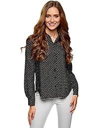 camisa negra con lunares blancos mujer