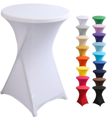 Housse Table Haute Stretch 80-85 Cm Ø – Nappe Bistro Extensible Éco-Tex Rapide Séchage Noir/Blanc/Gris Pour Réception Événement