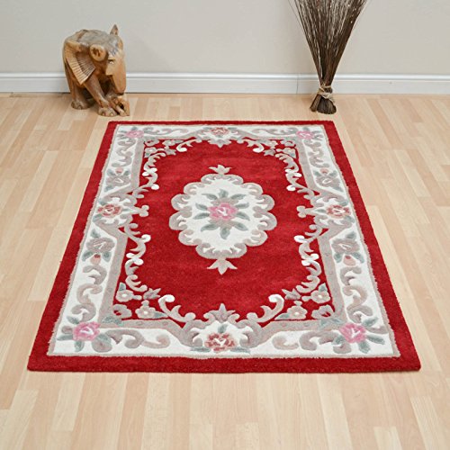 Flair Rugs Lotus Premium Aubusson - Alfombra Redonda (100% Lana, 120 cm), Color Rojo