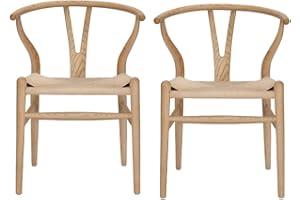 ‎TOMILE Tomile 2 Stück Esszimmer Set, Massivholz Y-förmiger Stuhl, Rattan Esszimmerstuhl, Moderner Mid-Century Esszimmerstuhl, 2 Stühle für Küche, Esszimmer (Eschenholz naturfarben)
