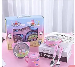 Sanctuary Pig Cartoon Character Multi Purpose Container | Kids Lunch Box | School Lunch Box | Lunch Box Containers | Lunch Box Set for Kids | Lunch Box and tiffine| Lunch Box for School (Pink)