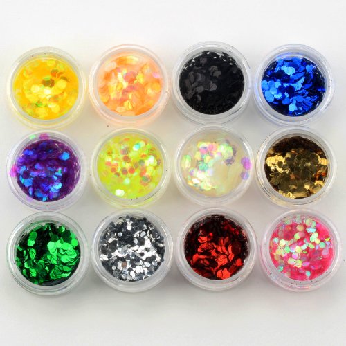 Ostart 12 Color Glitter Hexagon Acrylic UV Gel False Tips Nail Art Salon Tool Set
