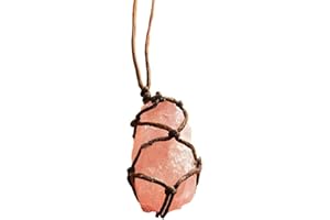 Aitelei Collana con ciondolo in cristallo di quarzo rosa naturale grezza, ciondolo Reiki Chakra curativo, pietra trattata, con corda intrecciata a mano in colore casuale