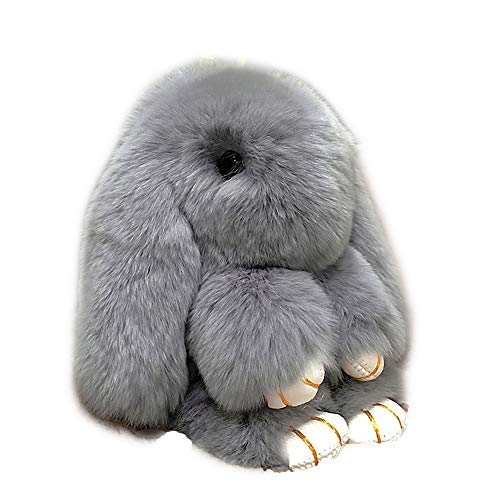 Preisvergleich Produktbild FancyAuto Flauschige Hase Schlüsselanhänger Weich Flauschig Kaninchen Spielzeug Schlüsselbund Auto Schlüsselring Auto Zubehör(Groß / Grau)
