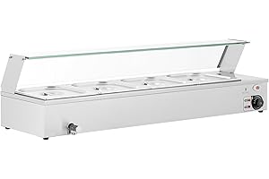 Royal Catering RCBM_GN1/2_3 Bain-Marie 2,000 W 4 GN 1/2 Drain Tap Gastronorm Container Water Bath (Stainless steel / Glass (tempered), 30 - 110 °C, Total Capacity 4 x 6 L)