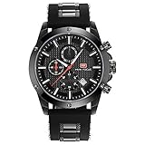 Mini Focus Herren Chronograph Leuchtende Militär Outdoor Sport groß Quarz Armbanduhr mit Silikonband Schwarz