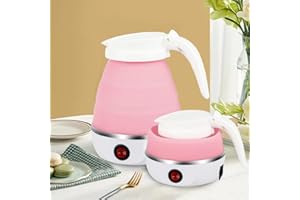 HOMRIA-APPLIANCE Electric Kettle Portable Folding Kettle Mini Folding Electric Kettle 600ML Suitable for Home Travel and Camping (Pink)