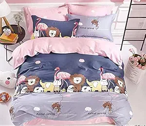 Fablicious Glace Cotton Animal Carnival Print Cartoon Double Bedsheet with 2 Pillow Covers for Kids - (Multicolour, 90 x 100)