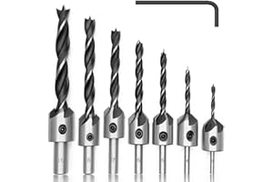Fixinus Set di 7 punte per trapano a svasatura con chiave a brugola, HSS 5 dilatatore, alesatore, controsink, attrezzo per la lavorazione del legno, plastica, 3 4, 5, 6, 7 8, 10 mm