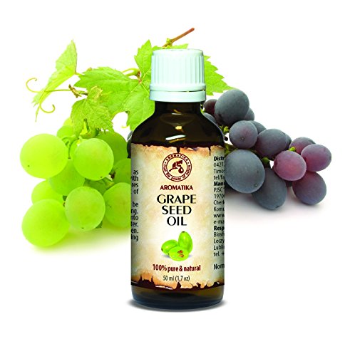Traubenkernöl raffiniert, Traubenöl 100% rein und natürlich 50 ml Glasflasche, Basisöl -Vitis Vinifera, Italien, reich an Vitaminen Omega-6, nährend, Körperöl, Intensive Pflege Gesicht, Körper, Haare, trockene, empfindliche Haut, Nägel, Hände, Lippen, Anti-Falten (50 ml)