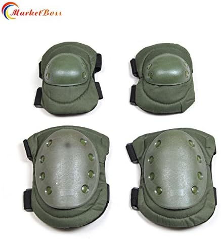 MarketBoss 4pcs A Set of Cool Elbow Knee Protection Pads with Net Carrying Bag For CS Games Ski and Cycling and Ball-playing Games(Army Green)