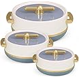 Selvel Elegance Royal Inner Steel Casserole Set of 3 (1700ml, 1200ml, 600ml) | P.U. Insulation | Chapati, Roti, Biryani | Stone Blue Keeps Food hot & Fresh for Long Hours