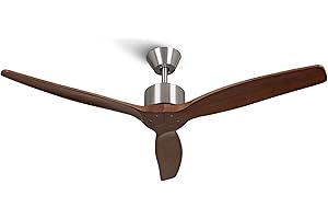 Mellerware - Ventilateur de plafond avec télécommande Brizy! 45W | Puissant | Ultra silencieux | 3 lames | Diamètre 132cm | 6 vitesses | Refroidissement + LED intégrée | Bois foncé