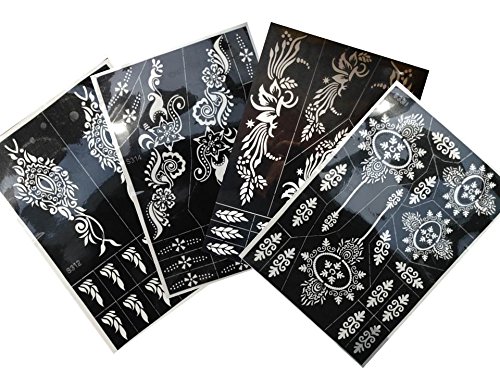4 Sheets Tattoo Body Art Mehndi Schablonen Henna Designs Set Tally für Körpetbemalung