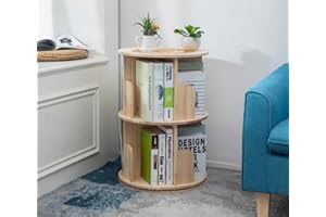 Heehee Massivholz Drehbares Bücherregal - 360-Grad-Display, Bodenstehendes Lagerregal für Kinder und Erwachsene, Multifunktionaler Organizer (2-stöckig)