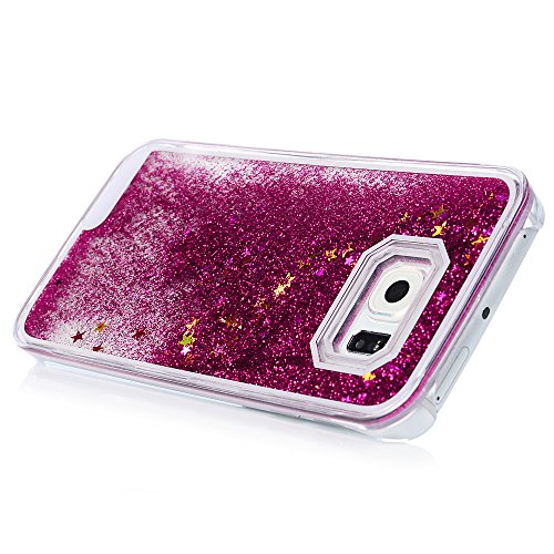 Badalink Samsung Galaxy S6 Edge Slimcase Hülle PC Treibsand Flüssige Liquid Bling Hülle Case Glitzer Glitter Shiny Glanz Sparkle Sterne Star Weich Flexibel Einteilige Handyhülle Soft Leicht Stoßstangen Case Rosarot - 5
