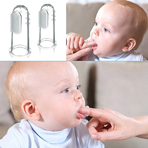 2Pcs Baby Kids Soft Safe Silicone Finger Toothbrush Gum Brush For Clear Massage (Blue)