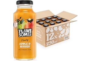 Flawsome! Apple & Mango 12x250ml - Cold-Pressed Juice - No Added Sugar Pressed Apple & Mango Juice – 100% Natural Pure Juice with No Sweeteners – Craft Vegan Juice Not from Concentrate