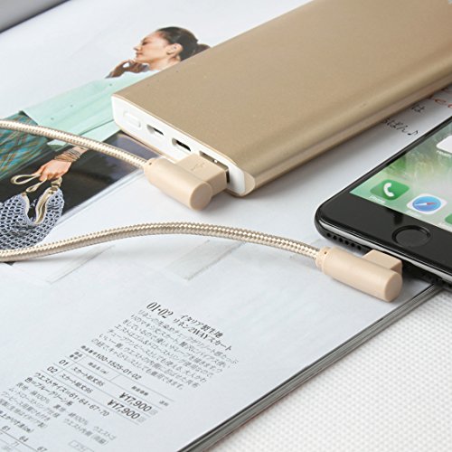 iPhone Lightning Kabel, Lively Life Lightning-auf-USB-A [90 Grad rechtwinklig] Ladekabel Datenkabel Nylon geflochten Rote für iOS iPhone 7 Plus 7 6S Plus 6 Plus SE 5S 5C 5, iPad 2 3 4 Mini, iPad Pro Air, iPod, Power Bank- [Golden,3.3FT/1M] - 3