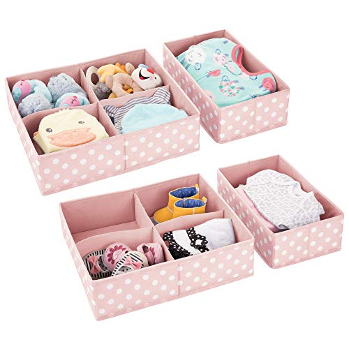 mDesign Set of 4 Children's Room Storage Boxes – Synthetic Fabric Storage Boxes for Babies with 4 + 1 Compartments – Also Suitable as a Children's Wardrobe Organiser – Pink/White