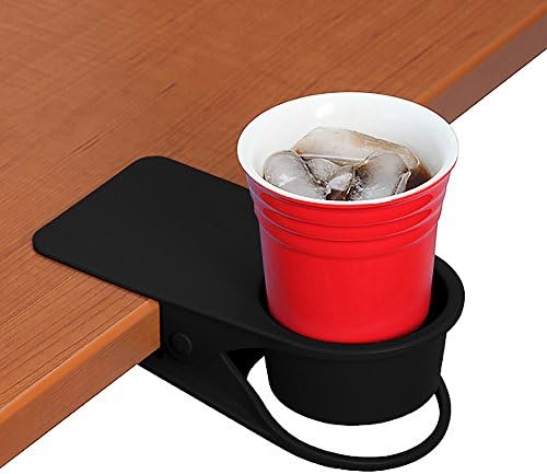 HOLLIHI Drink Cup Holder Clip - Table Desk Side Water Beverage Soda Tea Coffee Mug Holder Bottle Tumbler Cup Saucer Clip Design Desk Supplies Organizer Storage for Home Office, Black